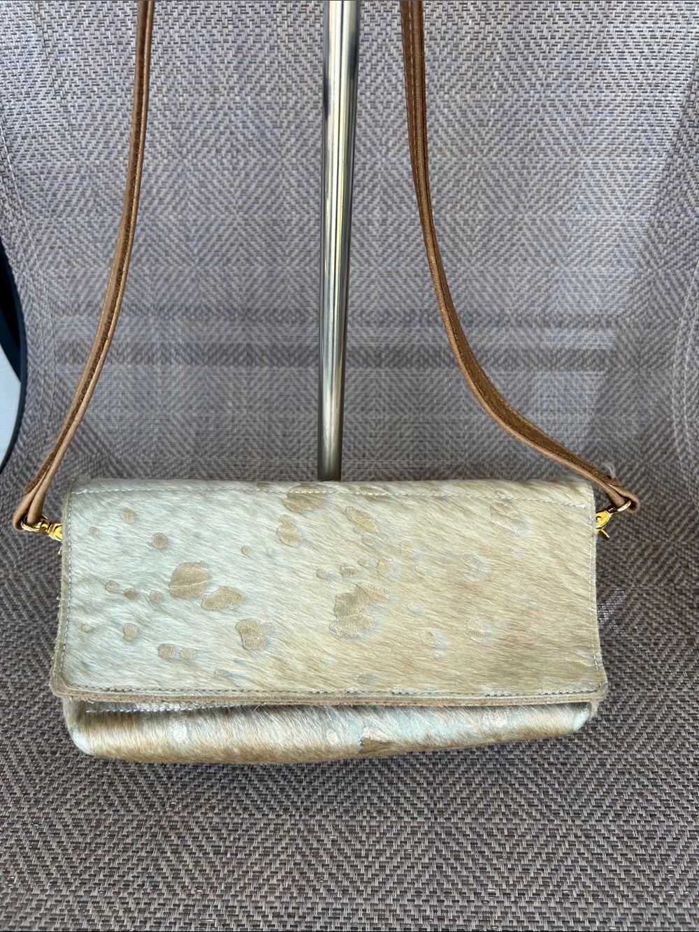 SATCHEL western style  gold  speckled pattern Haircalf leather Crossbody Bag